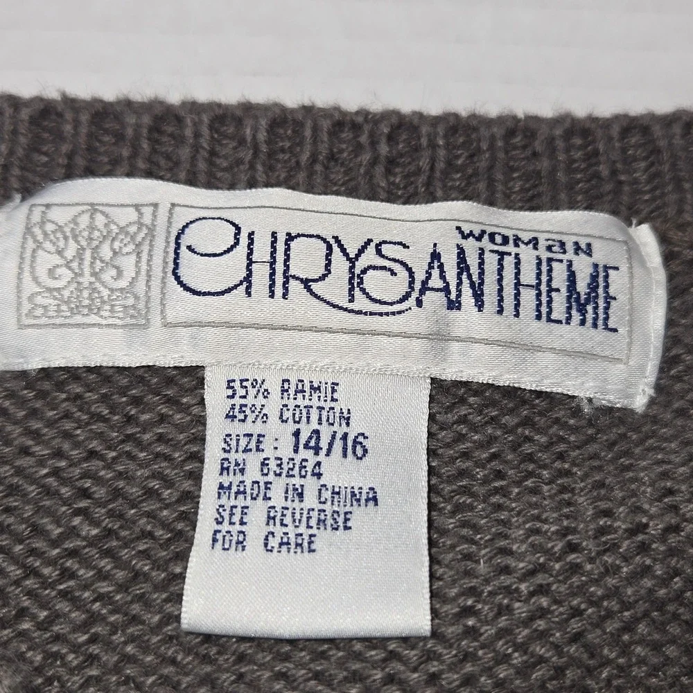 Chrysantheme Woman Leaf Patchwork Cardigan Sweater Grey 14/16 Earthy Art to Wear